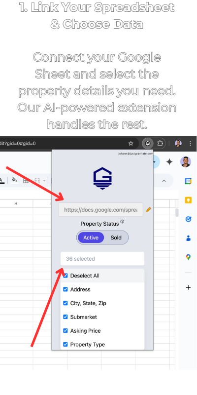 Step 1: Link your spreadsheet and choose data