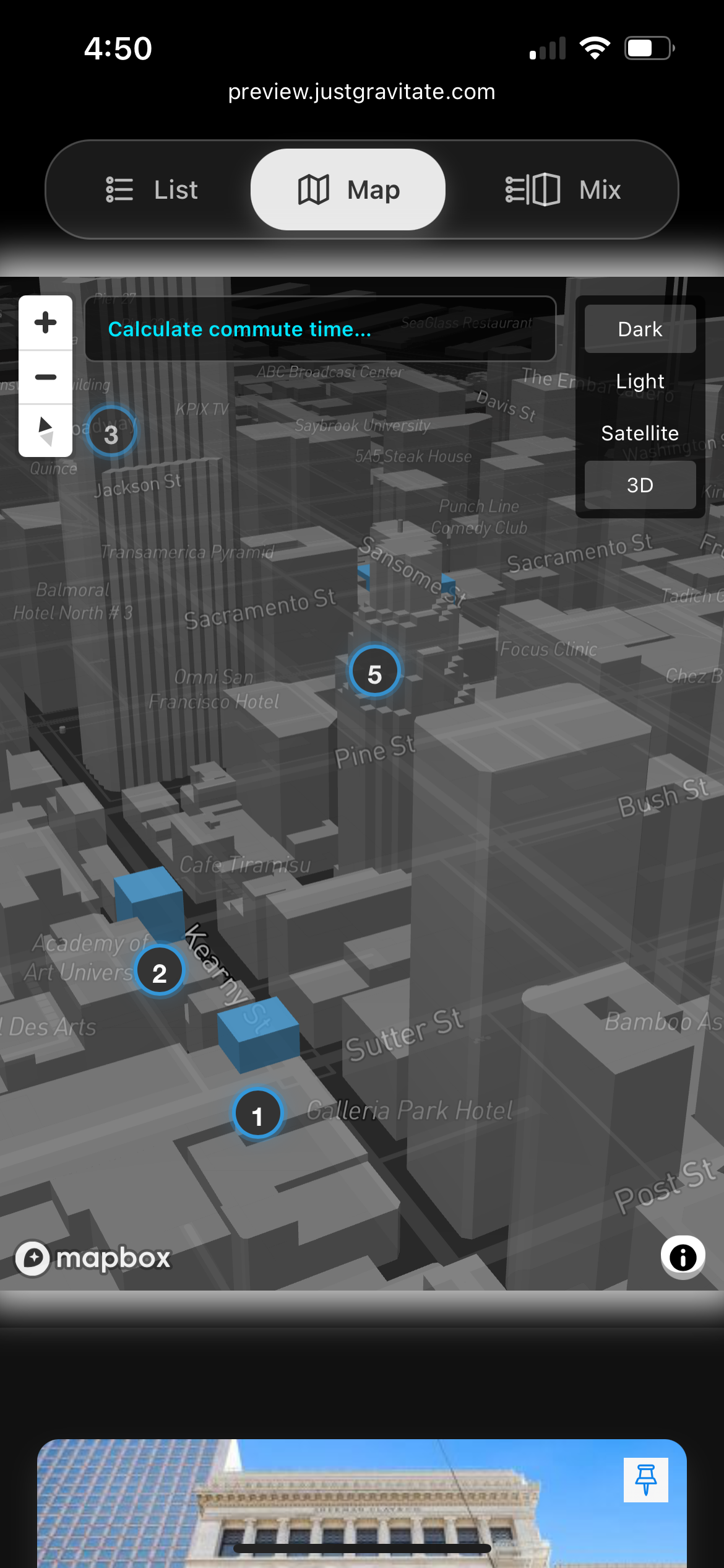 Gravitate market survey as seen on a mobile phone