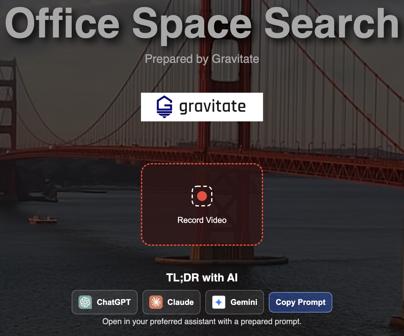 Gravitate survey with video intro and AI TL;DR section